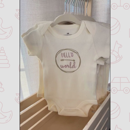 video showing each onesie on a hanger